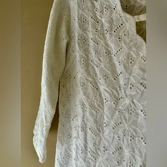 ROLLER RABBIT WHITE CEJA EYELET COTTON BOHO COASTAL DRESS OR COVERUP MEDIUM - Picture 3 of 10